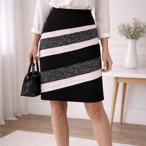 White House Black Market Colorblock Pencil Skirt Size 4 Black Pink Office